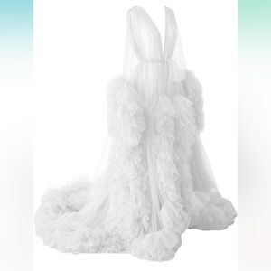 Changuan Puffy Tulle Robe Maternity Photoshoot Sheer Bridal Lingerie Long Sleeve